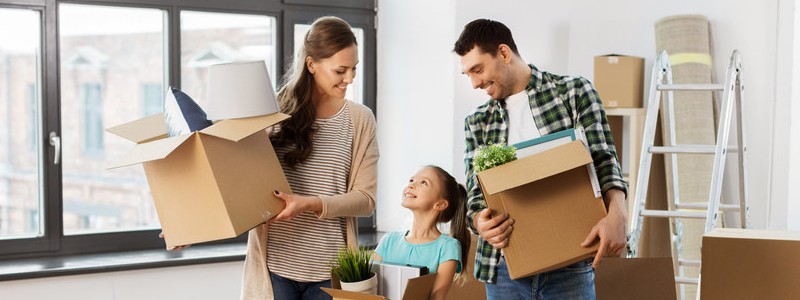 family inside of their new house