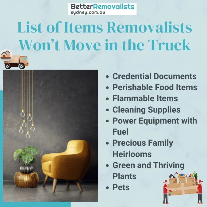 List of Items Removalists Won’t Move in the Truck